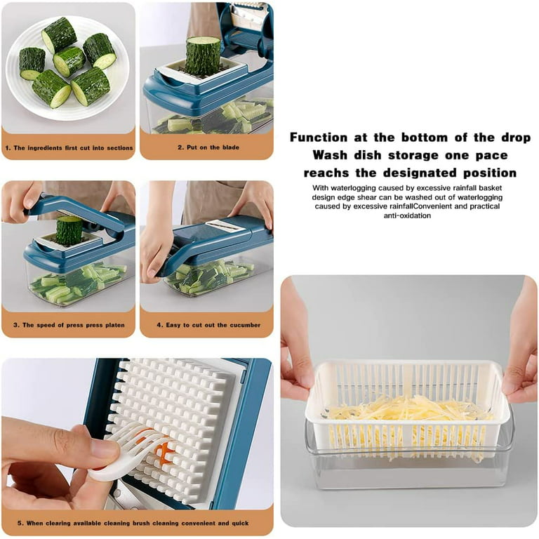 Vegetable Chopper, Pro Onion Chopper, Multifunctional 13 in 1 Food Chopper,  Kitchen Vegetable Slicer Dicer Cutter,Veggie Chopper With 8 Blades,Carrot  and Garlic Chopper With Container (Gray)