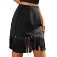 thumbnail image 2 of Fringe Skirt for Women Suede High Waisted Mini Tassel Skirt Western Cowgirl Skirts Country Concert Outfits, 2 of 9
