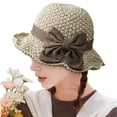 thumbnail image 6 of GILIGEGE Elegant Woven Straw Sun Hat with Bow，Breathable Sun Hat,Uv Protection Ruffle Straw Hat,Vintage Beach Hats with Bowknot, Straw Hats for Women Wide Brim Packable Travel Bucket Hats Beige, 6 of 9