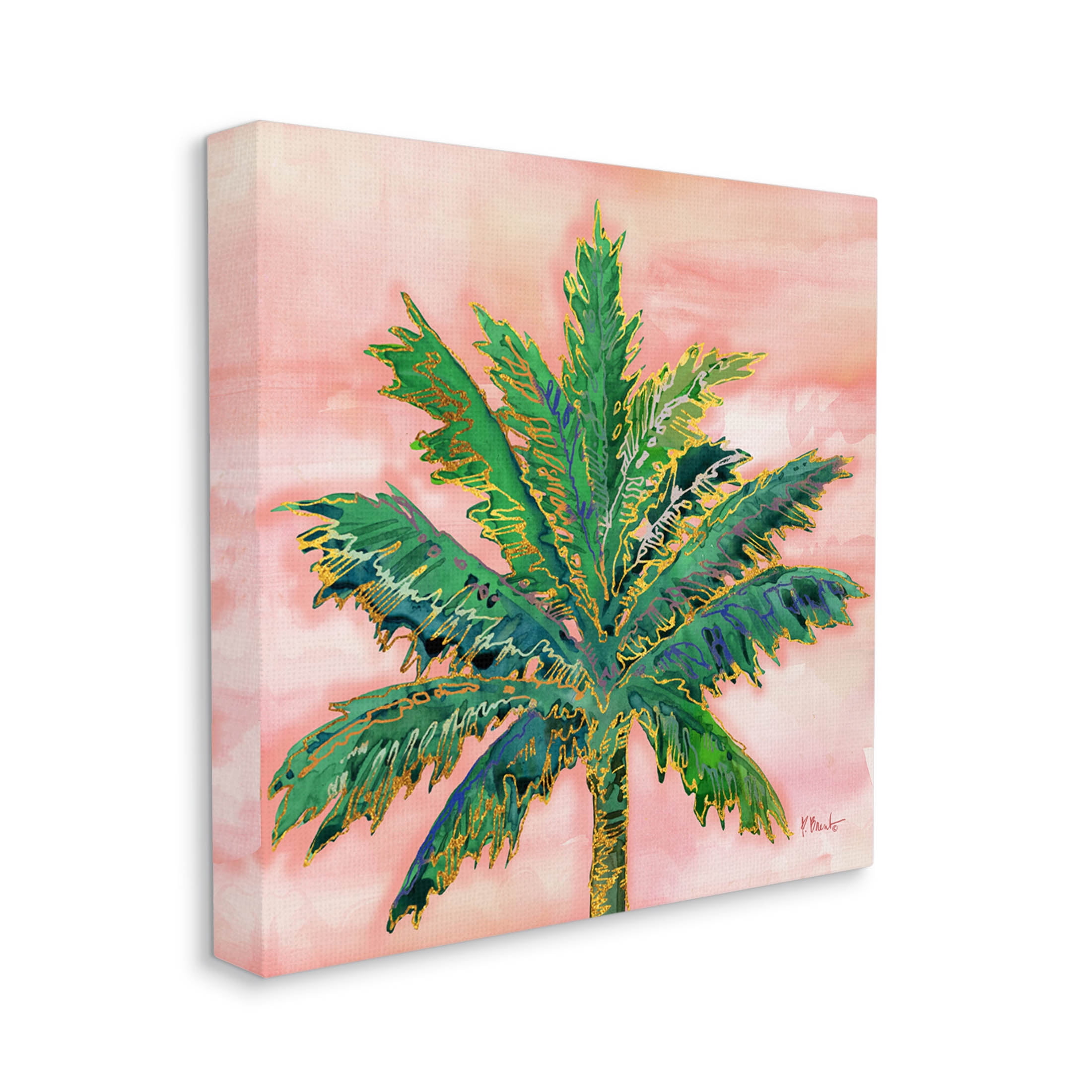 Modern Glam Outline Palm Tree Botanical & Floral Graphic Art Gallery Wrapped Canvas Print Wall Art