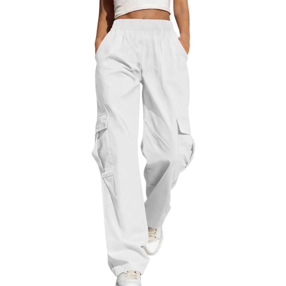 SwiftWear Women's Cargo Pants Plus Size Elastic Waist Casual Sporty Trousers with Pockets, Comfortable Straight Leg Hiking Workout Pants