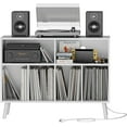 thumbnail image 4 of SAZYY Record Player Stand, Turntables Stand with Charging Station and Vinyl Record Storage Holds up to 350 Albums, Record Stand Table for Living Room, Office, White, 4 of 9