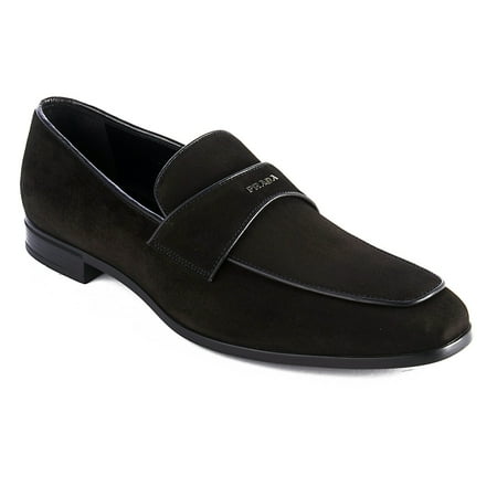 - Prada Men's Vitello Leather Suede Loafer Shoes Black