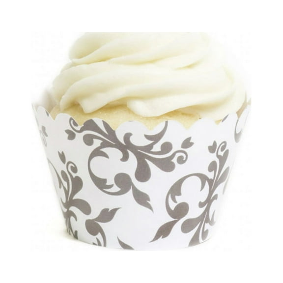 Dress My Cupcake Grey Filigree Cupcake Wrappers, Set of 12
