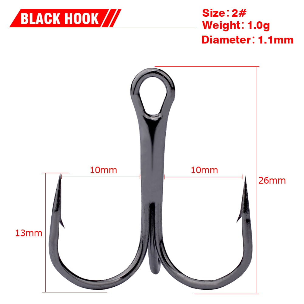 50pcs/pack Fishing Treble Hooks Hook 3X High Carbon Steel Strong Sharp Tackle 