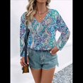 thumbnail image 4 of Blusas Casuales de Larga con Cuello en V y Estampado Bohemio para Mujer 3-Colores Mezclados L, 4 of 7