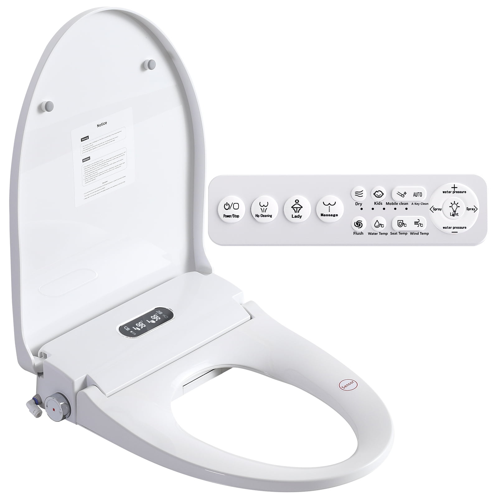 ICYBER BOOM Smart Bidet Seat, Elongated Heated Toilet Seat with Auto Open/Close Lid, Radar Sensor, Multi‑Mode Washing, Warm Air Dryer, Adjustable Temp, Side Knob + Remote Control