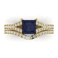 thumbnail image 2 of 3.36 ct Brilliant Princess Cut Blue Sapphire 18K Yellow Gold Solitaire with Accents Engagement Bridal Wedding Ring Band Set size 7.25, 2 of 7