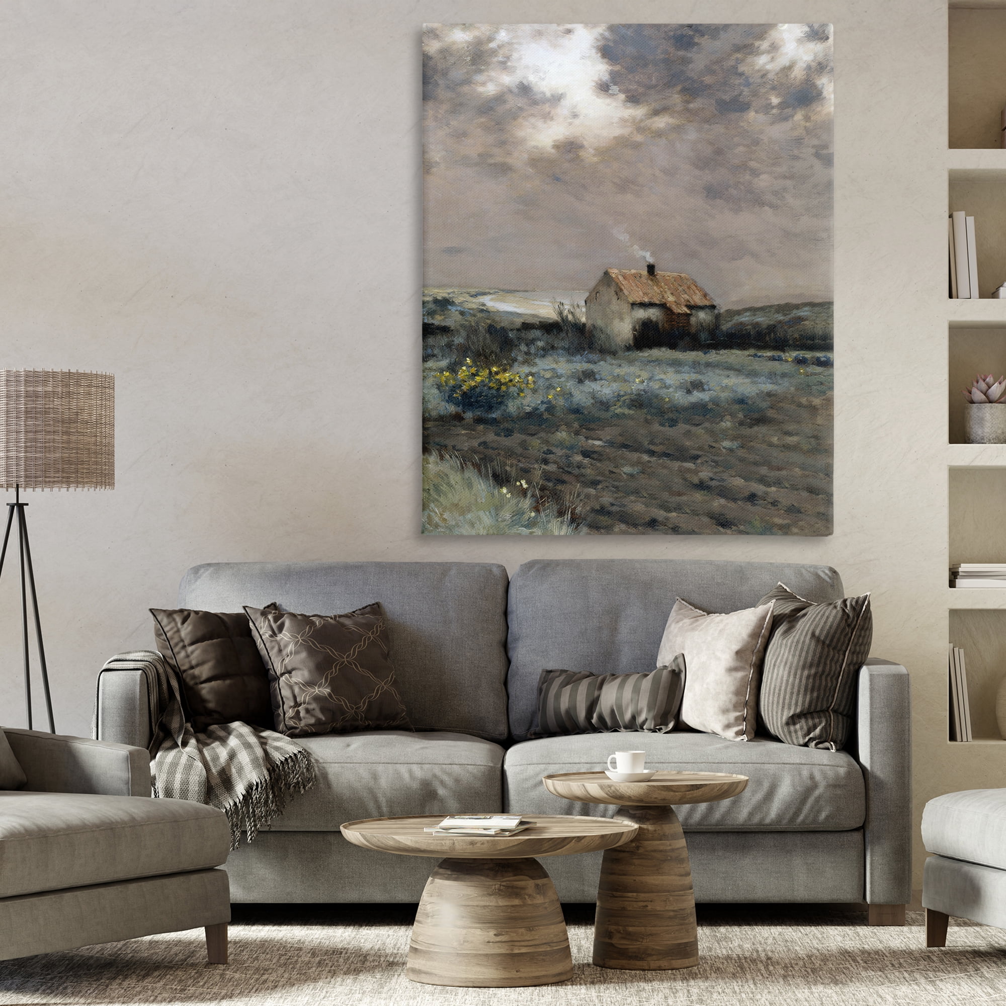 Cabin in Overcast Field Canvas Wall Art, design by Lettered and Lined