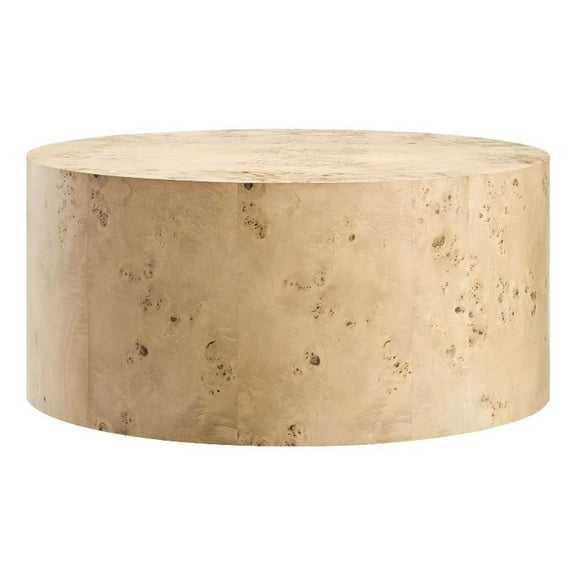 Pemberly Row 35" Round Modern Burl Wood Coffee Table in Natural