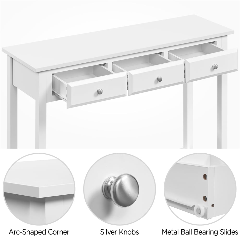 Topeakmart 3-Drawer Wooden Console Table Entryway Table with Storage Shelf Pine Wood Legs, White