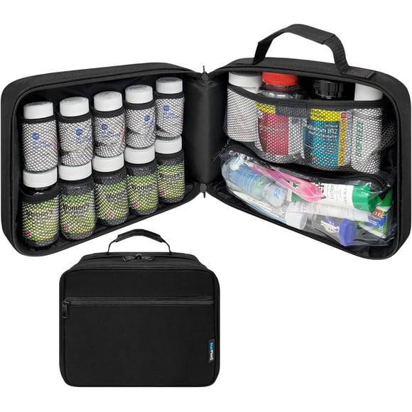 Large Padded Pill Bottle Organizer Medicine Bag Case Carrier for Medications Vitamins and Medical Supplies Travel Medicine Organizer and Home Storage Med Bag (Without Lock)