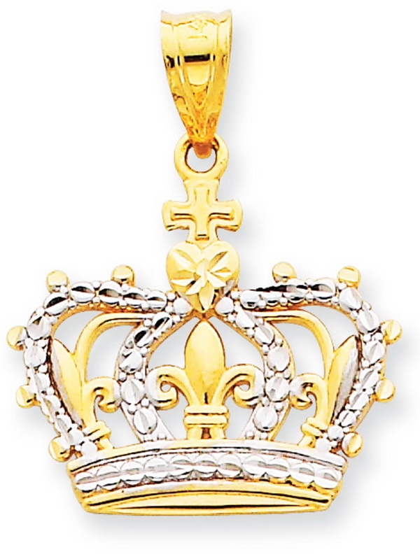 14k Yellow Gold Crown Pendant Charm 