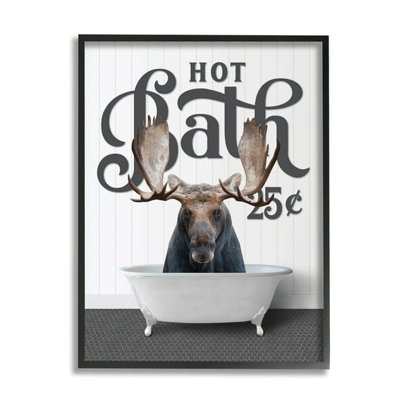 Stupell Industries Vintage Moose Tub Animals & Insects Painting Black Framed Art Print Wall Art, 11 x 14
