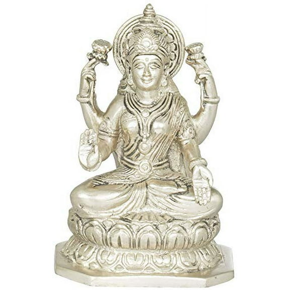Exotic India Ashirwad Lakshmi - Brass Statue - Color Silver Color