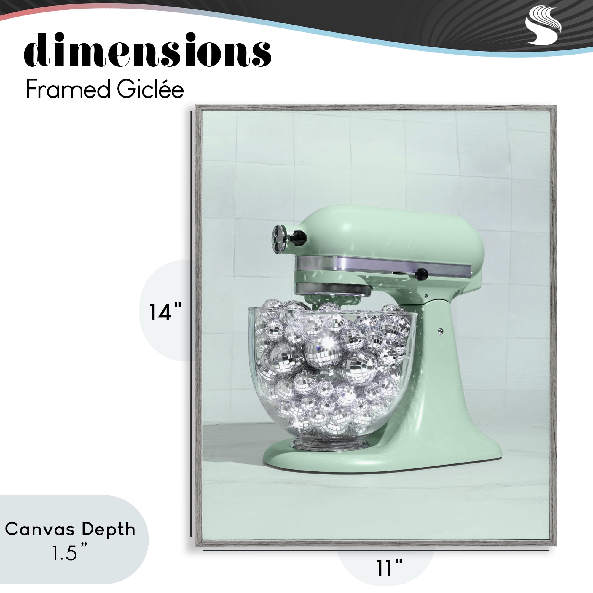 Stupell Industries Disco Kitchen Mixer over Green Gray Framed Giclee Art, design by LISH Creative