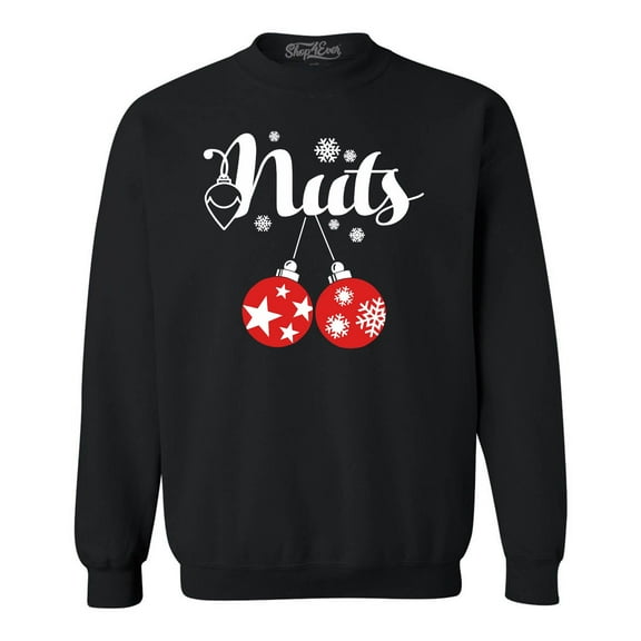 Shop4Ever Men's Chest Nuts Funny Couples Matching Christmas Crewneck Sweatshirt Medium Black