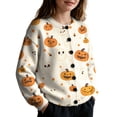 thumbnail image 3 of Halloween Girls Knitted Sweater Cardigan Pumpkin Print Stylish Fall Long Sleeve Button Down Casual Tops, 3 of 5