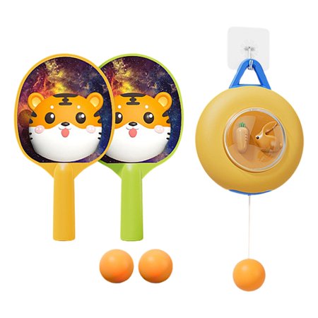 Portable Tennis Trainer Self Training Set 2 Rackets and 3 Balls Hanging Table Tennis Pingpong Balls Paddles Set for Parent Kids Interaction   Bunny Host Stickers