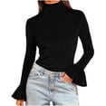 thumbnail image 2 of snilers Velvet Tops for Women Mock Neck Bell Sleeve Shirt Strech Slim Fit Going Out Top Spring Casual Basic T-Shirts S-2XL, 2 of 7