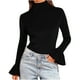 thumbnail image 2 of Karight Womens Velvet Shirts Slim Fit Casual Long Ruffle Sleeve Tops Mock Neck Dressy Blouses Cocktail Party Tunic, 2 of 5