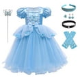 thumbnail image 2 of OBEEII Girls Cinderella Short Puff Sleeve Princess Dress with Accessories Cosplay Halloween Christmas Carnival Party Costume Fairy Princess Dress up Birthday Outfit for Child, 2 of 8