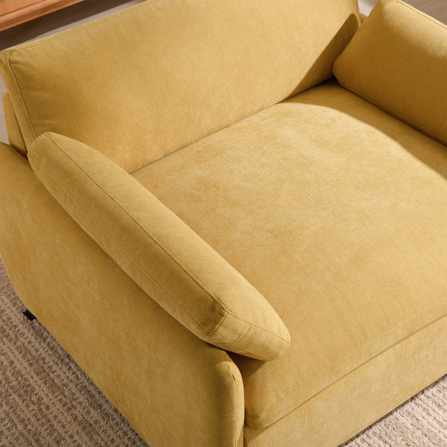 Leumius 50" Oversized Single Sofa Chair, Upholstered Chenille Accent Chair with Wide and Deep Seat, Modern Comfy Armchair,with Pillows for Living Room,Apartment,Bedroom,Yellow