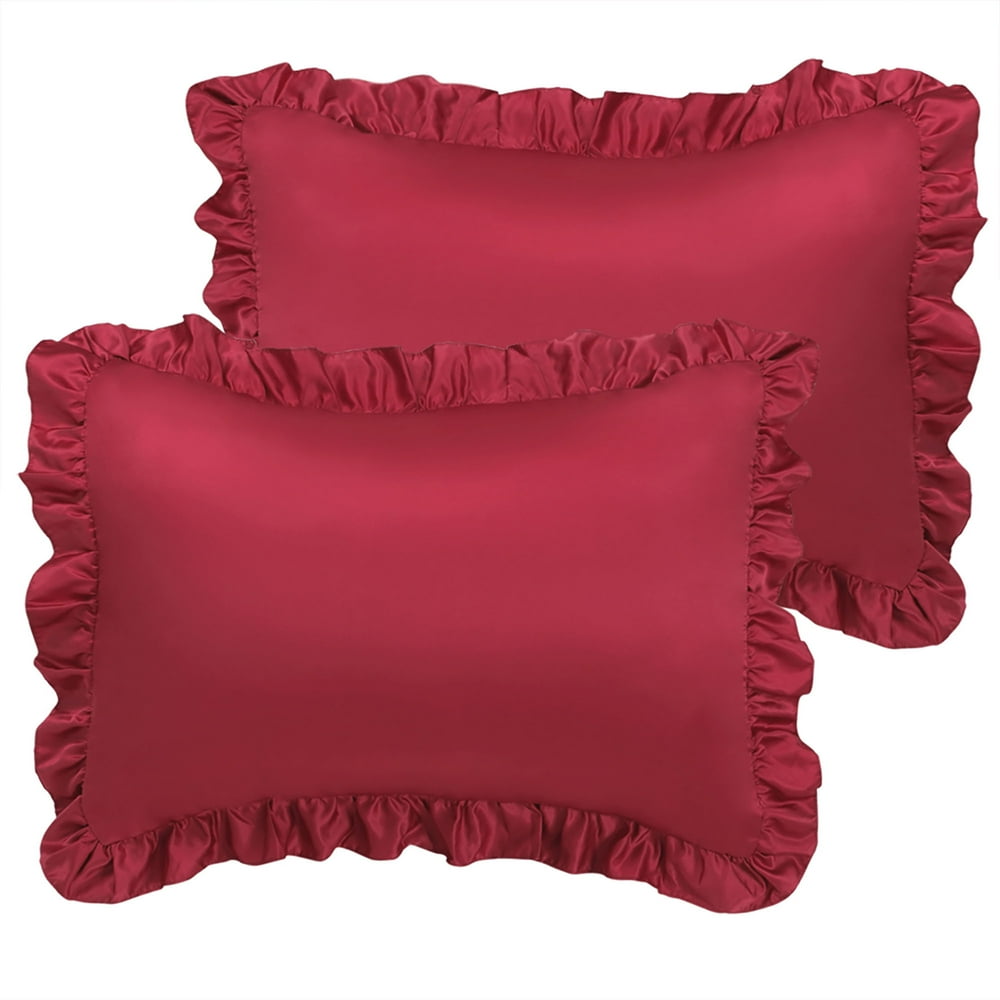PiccoCasa 2Pcs Silk Stain Pillowcase, Oxford Pillowcases Ruffled