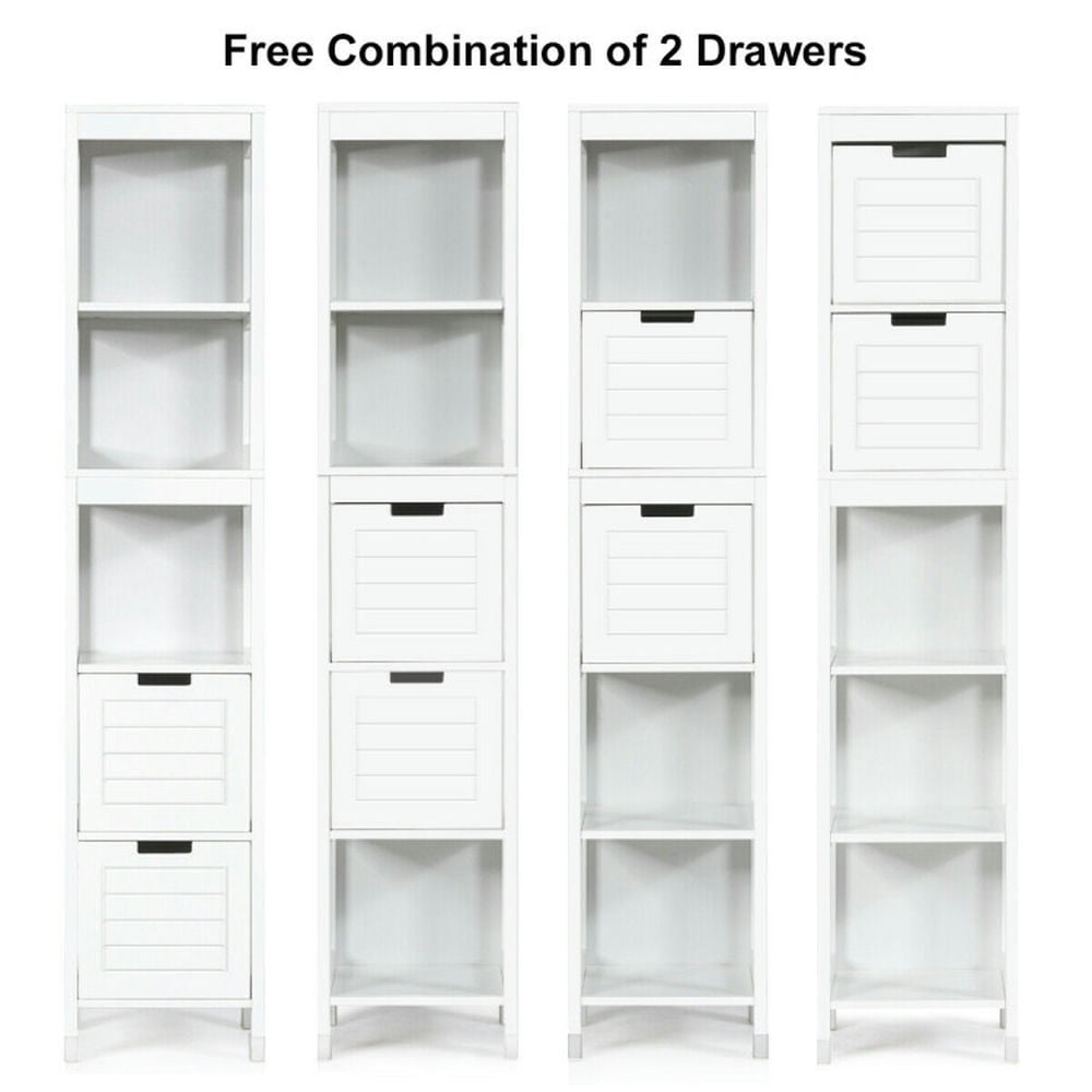 Finihen Bathroom Storage Cabinet, Bathroom Floor Cabinet, 5-Tier Multifunctional Bathroom Floor Cabinet Storage with 2 Drawers, for Bathroom, Living Room, Bedroom, Kitchen, White Finihen Bathroom Storage Cabinet, Bathroom Floor Cabinet, 5-Tier Multifunctional Bathroom Floor Cabinet Storage with 2 Drawers, for Bathroom, Living Room, Bedroom, Kitchen, White