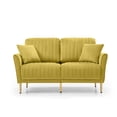 thumbnail image 2 of paproos Velvet 2-Seater Sofa, Yellow Loveseat with Gold Feet, Mid Century Modern 47.3 inch Square Arm Sofas Couches with 2 Bolster Pillows Included for Compact Bedroom, 2 of 6