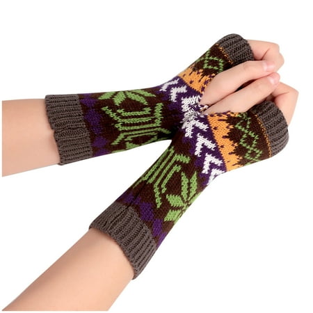 

Dadaria Womens Gloves Fashion Women Wool Knit Fingerless Snowflake Pattern Keep Warm Winter Gloves Dark Gray Women