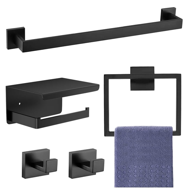 Set de accesorios de baño Tupello Matte Black 5 piezas