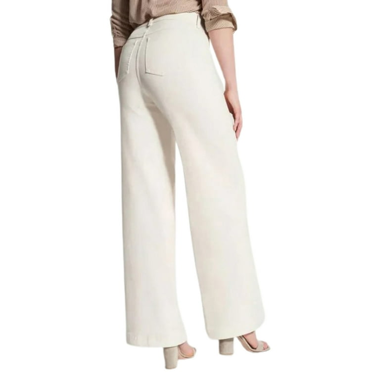 Womens Pull On Wide Leg Jeans Stretch Seamed Front Loose Pants for Women 