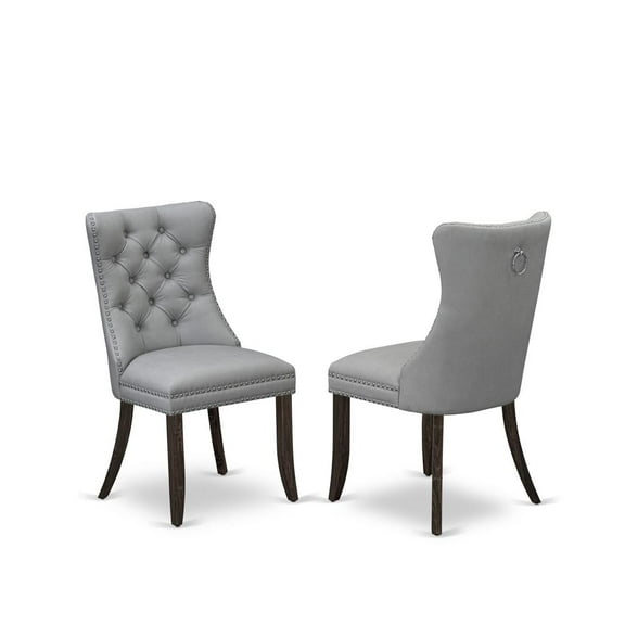 East West Furniture Parson Dining Chairs - Light Gray faux leather Padded, Set of 2