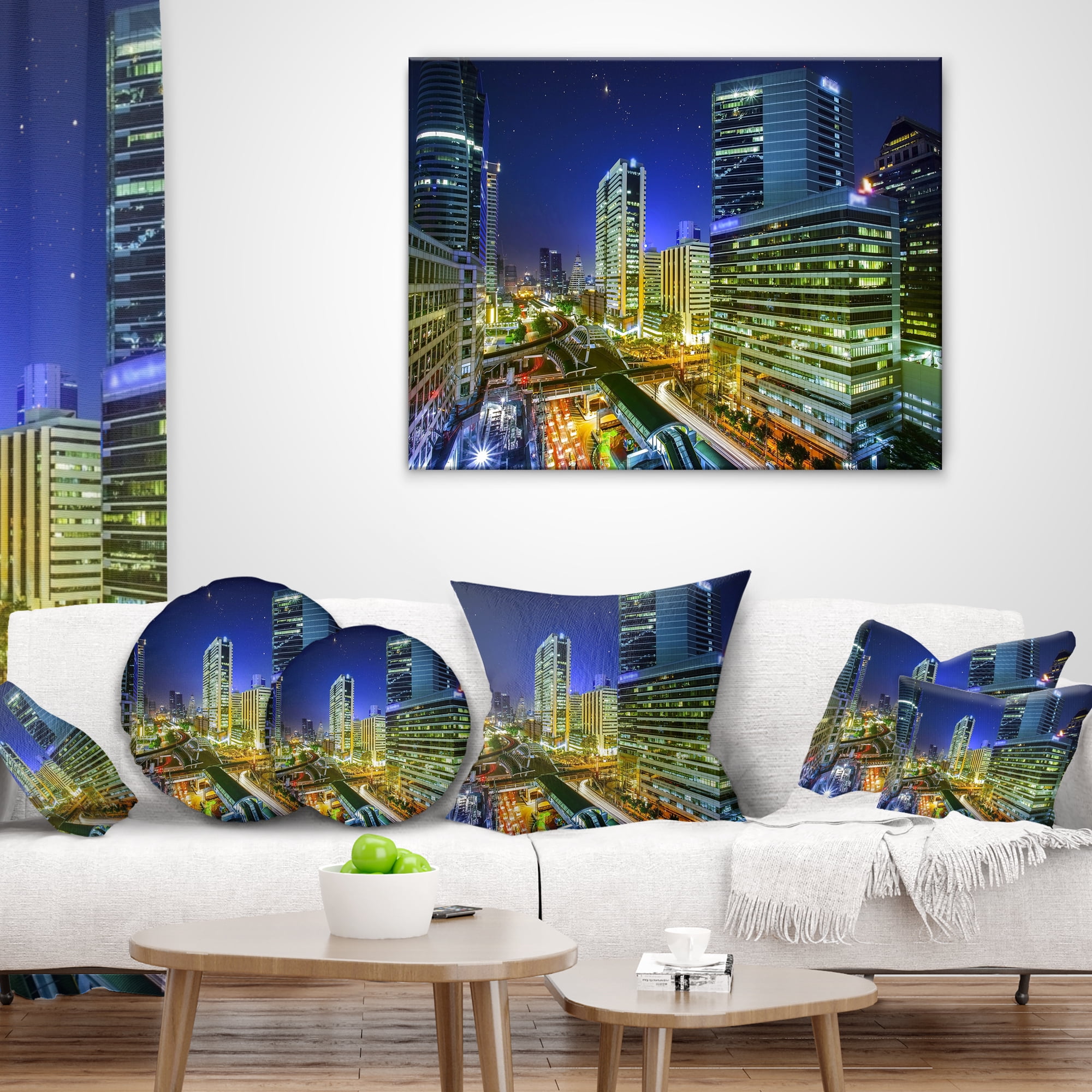 Designart Bangkok City Night View Cityscape - Photography Throw Pillow - 18x18