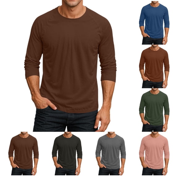 Mens Raglan 3/4 Sleeve Crewneck T-Shirt Solid Color Casual Fashion Sporty Jersey Baseball Tee Top