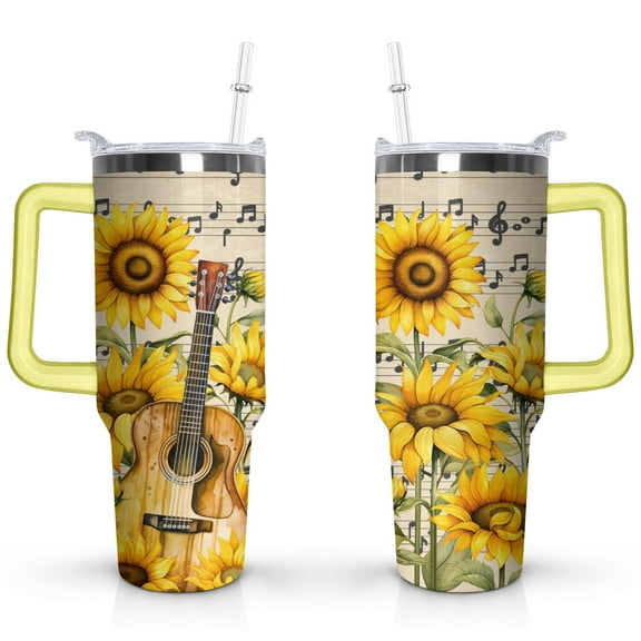 40oz Sunflower Tumbler with Handle Lid and Straw,Cute Floral Tumblers Gifts for Women Girls Men Adults(Yellow)