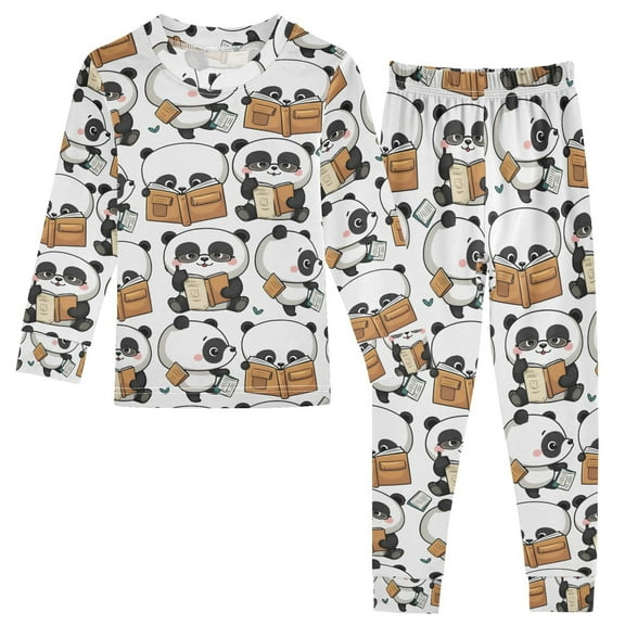 joogoo Cute Pandas Reading 2 Piece Long Sleeve Tee and Pants Cotton Pajama Set 5Y