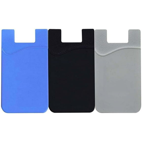 Phone Card Holder, 3 Pack Silicone Strong Adhesive Stick on ID Credit Card Holder Phone Wallet Cell Phone Case Pouch Sleeve Pocket for Most Smartphones (Black Blue Gray)