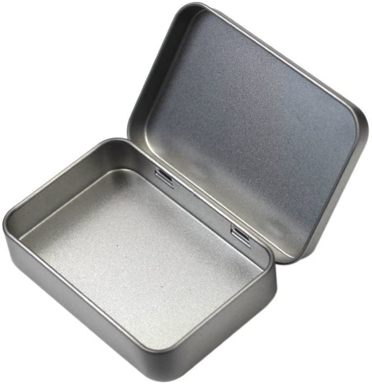 2 Pack Rectangular Tin Box Containers | 4.5 X 3.3 X 0.86 Inch Empty Hinged Metal Storage Boxes