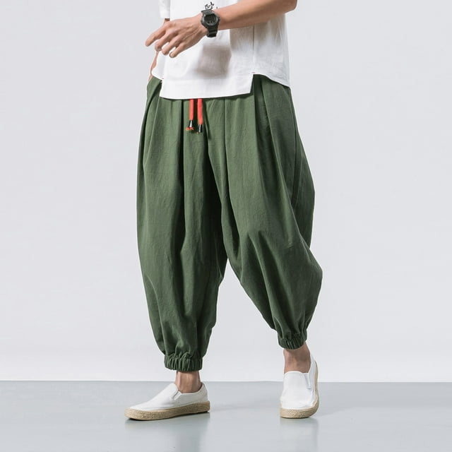 DPTALR Men's Casual Loose Solid Color Harem Pants Wide Leg Elasticated Pants