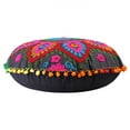 thumbnail image 2 of Stylo Culture Indian Yoga Throw Pillows For Bedroom Traditional Embroidered Suzani Cushion Cover Black 18x18 Small Decorative Round Decor Seating Tuffet Seat Pouf Cover Footstool Cotton Floral 1 Pc, 2 of 5
