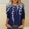 thumbnail image 2 of CYMMPU Blouses for Women Dressy Casual Round Neck 3/4 Sleeve Tunic Tops Floral Printed Spring Tops Loose Fit Summer Trendy Shirts Lightweight Basic Tees Multicolor S, 2 of 5