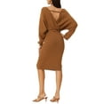 thumbnail image 3 of INSPIRE CHIC Women's Midi Dress Deep V Neck Batwing Long Sleeve Belted Wrap Sweater Dress L Brown, 3 of 6