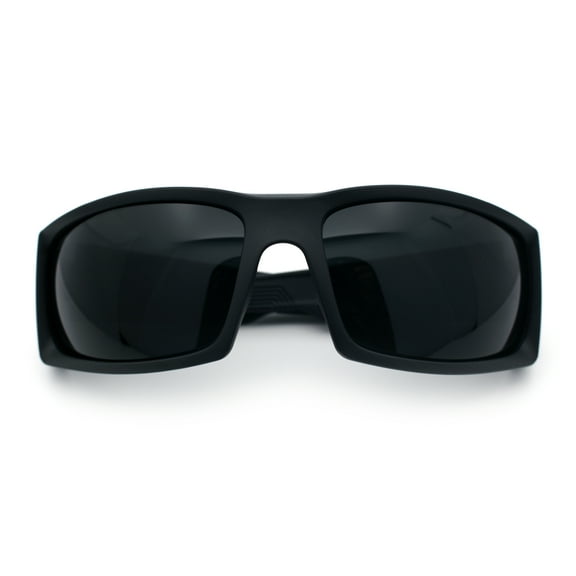Mens 90s Wrap Around Sport Thick Plastic Classic Squared Sunglasses Matte Black - Black