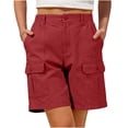 thumbnail image 2 of AherBiu Cargo Shorts for Women Elastic High Waisted Straight Leg Streetwear Summer Casual Loose Bermuda Shorts with Pockets, 2 of 5