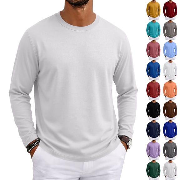 Mens Long Sleeve Tee Shirts Lightweight Moisture Wicking Casual Comfort Crewneck Plain Long Sleeve Shirts