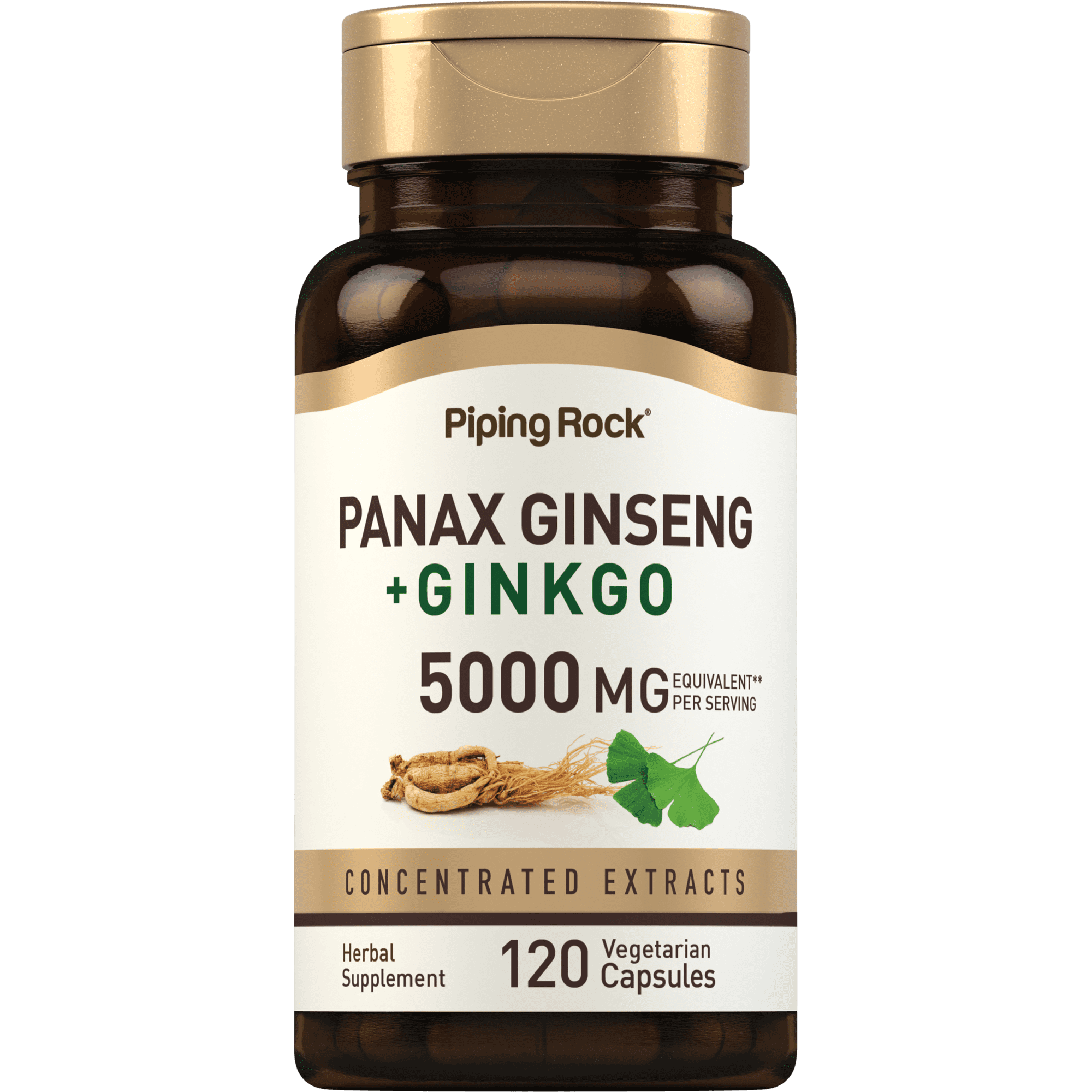 Panax Ginseng Capsules | 5000 mg | 120 Count | with Ginkgo Biloba for Men and Women | by Piping Rock