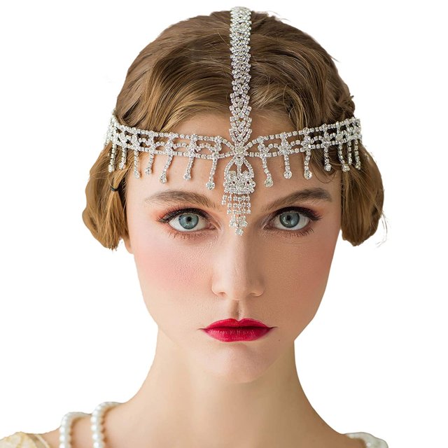 Diadema de los años 20, tocado del Gran Gatsby con diamantes de imitación, accesorios para el cabello estilo Flapper para fiesta de disfraces