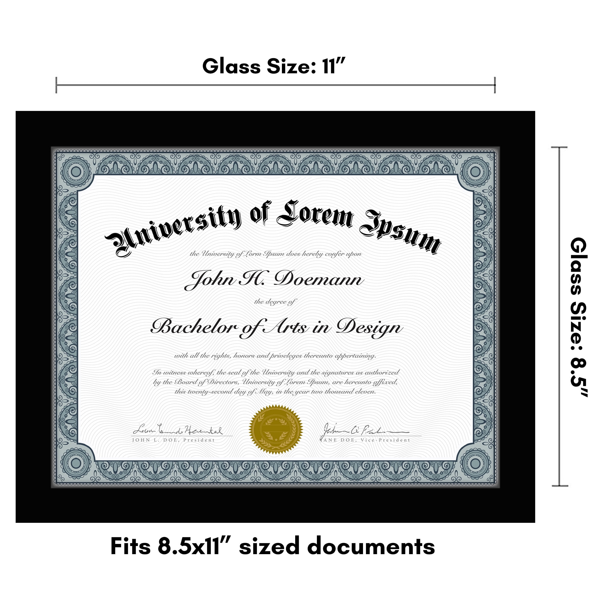 Americanflat 8.5x11 Diploma Frame with Shatter-Resistant Glass Document Frames Legacy Collection Wall - Black